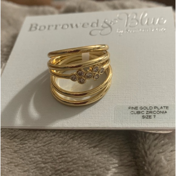 Borrowed & blue by Southern Living stackable gold crystal ring set size 7 nwt - Picture 2 of 3